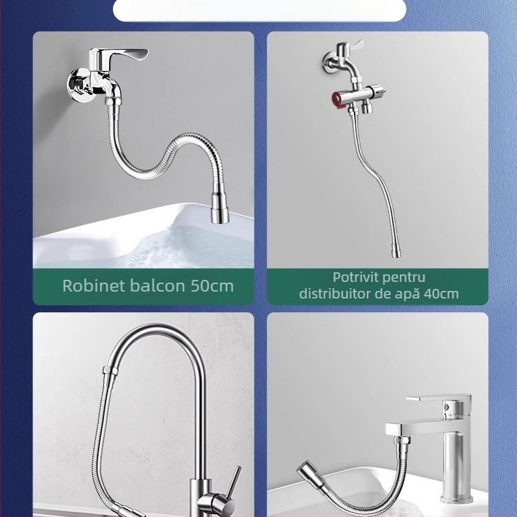 Extensie a gurii robinetului cu protecție la stropire – rotire la 360°, oțel inox, disc ceramic ventile (Model Aerator; pentru bucătărie; construcție simplă)