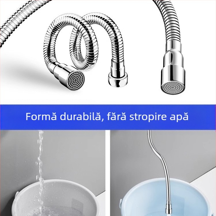 Extensie a gurii robinetului cu protecție la stropire – rotire la 360°, oțel inox, disc ceramic ventile (Model Aerator; pentru bucătărie; construcție simplă)