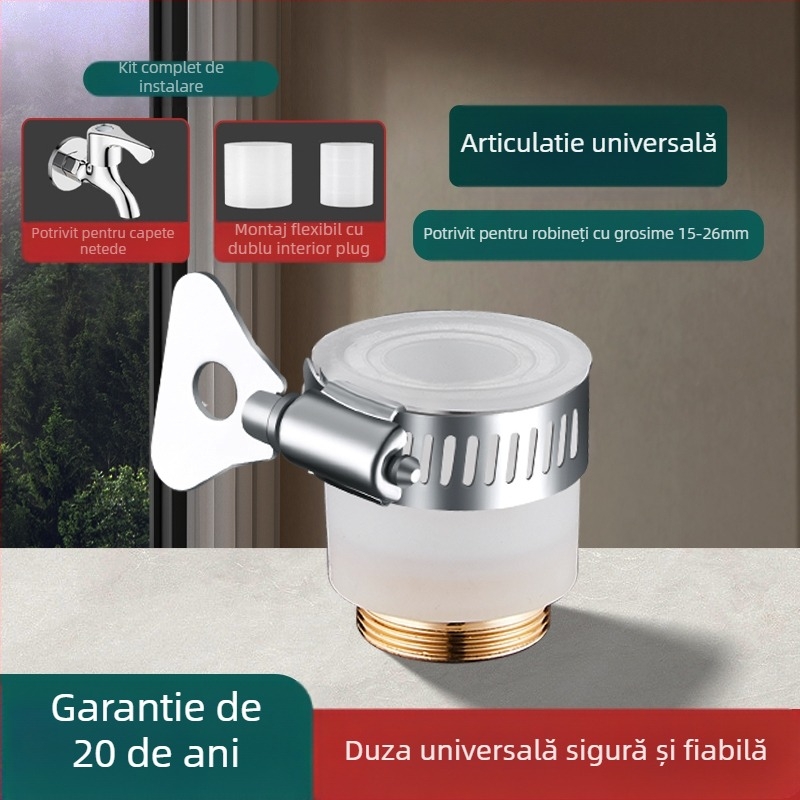 Extensie a gurii robinetului cu protecție la stropire – rotire la 360°, oțel inox, disc ceramic ventile (Model Aerator; pentru bucătărie; construcție simplă)