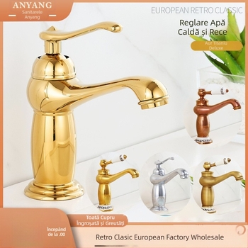 Robinet pentru chiuvetă stil european, corp din cupru, miez ceramic al valvei, intrare/ieșire 8 mm, acționare prin ridicare