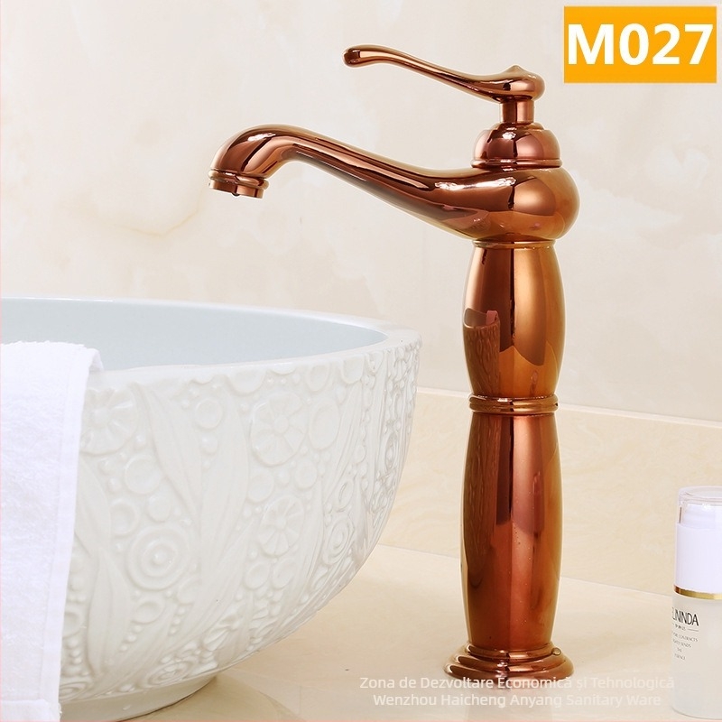 Robinet pentru chiuvetă stil european, corp din cupru, miez ceramic al valvei, intrare/ieșire 8 mm, acționare prin ridicare