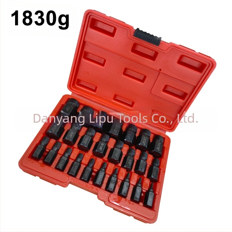 Set de extractoare pentru șuruburi cu cap rupt, standard imperial, design cu caneluri multiple, oțel 40Cr-V