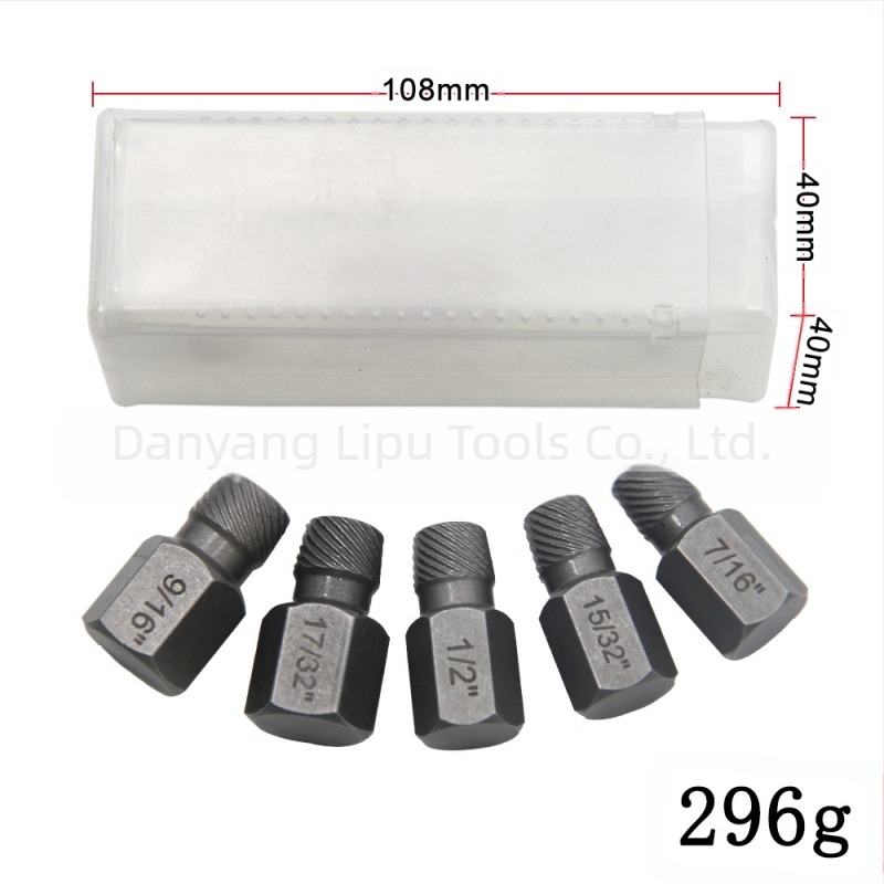 Set de extractoare pentru șuruburi cu cap rupt, standard imperial, design cu caneluri multiple, oțel 40Cr-V