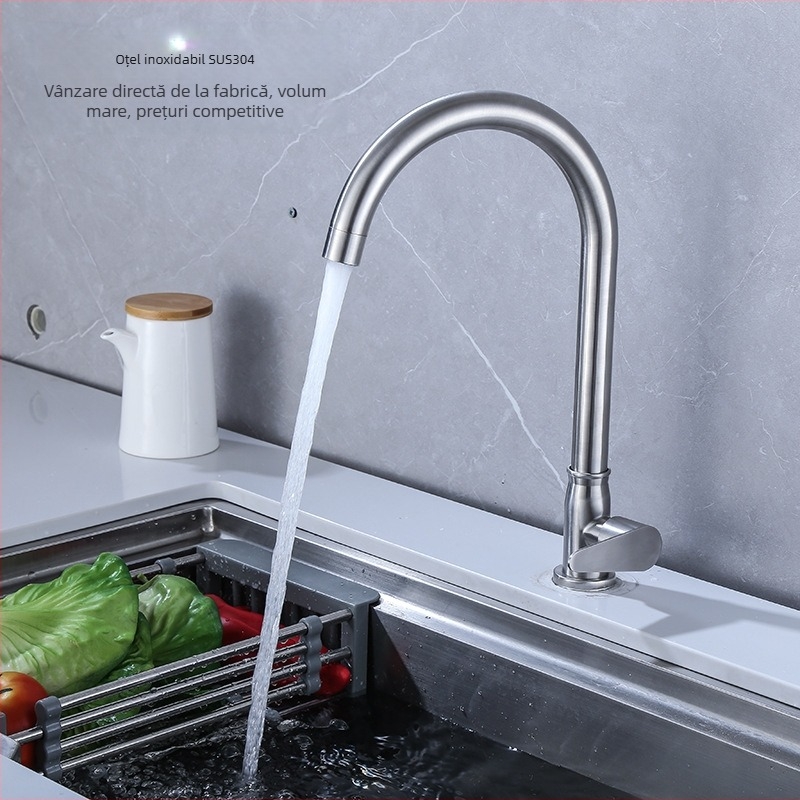 Robinet bucătărie chiuvetă 8072, oțel inoxidabil, montaj filet, cartuș ceramic, flux rece unic, cap rotativ