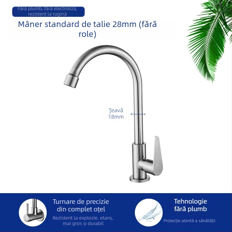 Robinet bucătărie chiuvetă 8072, oțel inoxidabil, montaj filet, cartuș ceramic, flux rece unic, cap rotativ