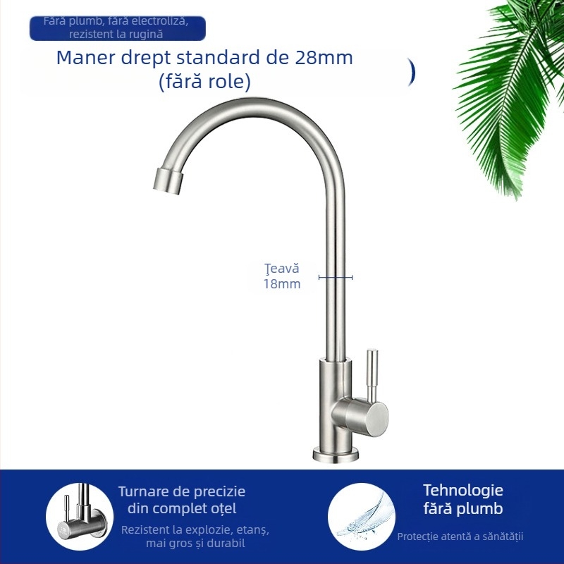 Robinet bucătărie chiuvetă 8072, oțel inoxidabil, montaj filet, cartuș ceramic, flux rece unic, cap rotativ