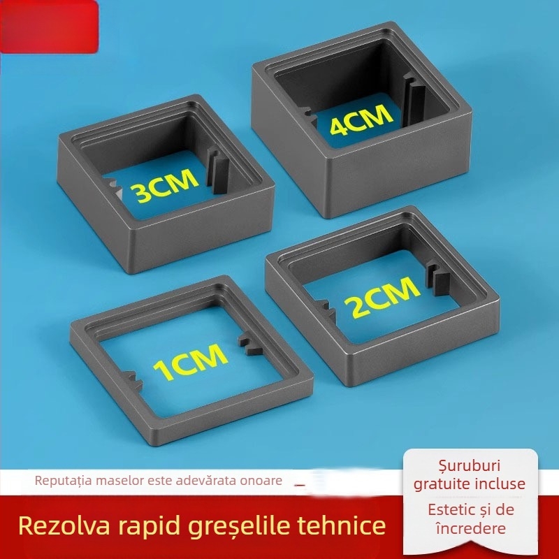 Cutie electrică încastrată Type 86, pătrată, cu inel ridicat și garnitură pentru cutie fără fund, compatibilă cu panou de întrerupere.
