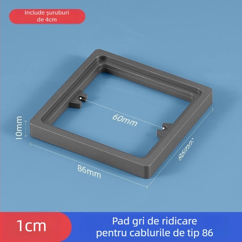 Cutie electrică încastrată Type 86, pătrată, cu inel ridicat și garnitură pentru cutie fără fund, compatibilă cu panou de întrerupere.