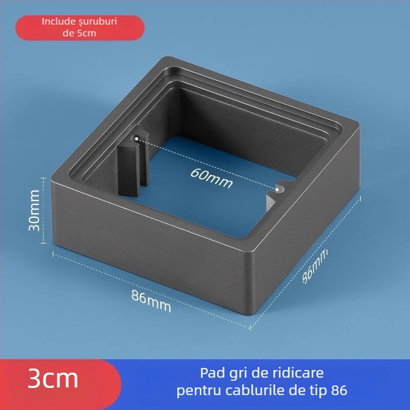 Cutie electrică încastrată Type 86, pătrată, cu inel ridicat și garnitură pentru cutie fără fund, compatibilă cu panou de întrerupere.