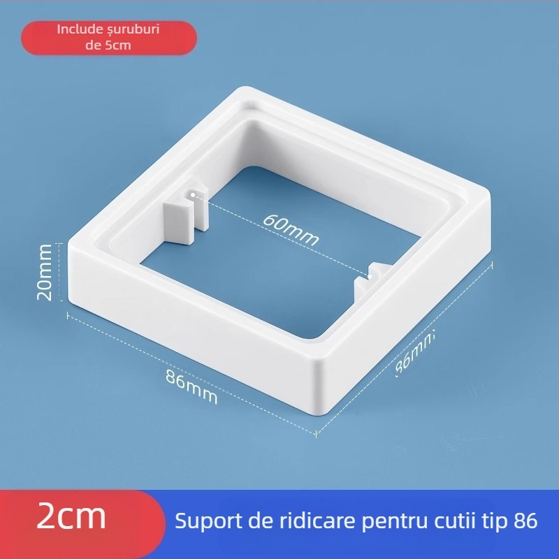 Cutie electrică încastrată Type 86, pătrată, cu inel ridicat și garnitură pentru cutie fără fund, compatibilă cu panou de întrerupere.