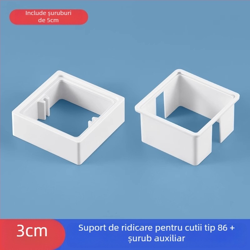 Cutie electrică încastrată Type 86, pătrată, cu inel ridicat și garnitură pentru cutie fără fund, compatibilă cu panou de întrerupere.