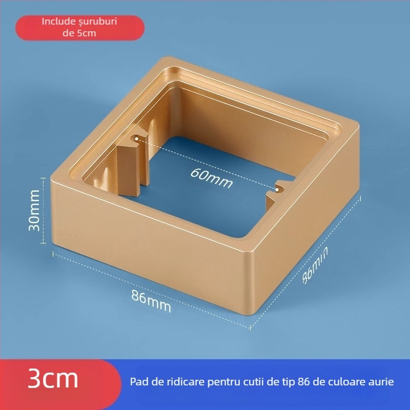 Cutie electrică încastrată Type 86, pătrată, cu inel ridicat și garnitură pentru cutie fără fund, compatibilă cu panou de întrerupere.