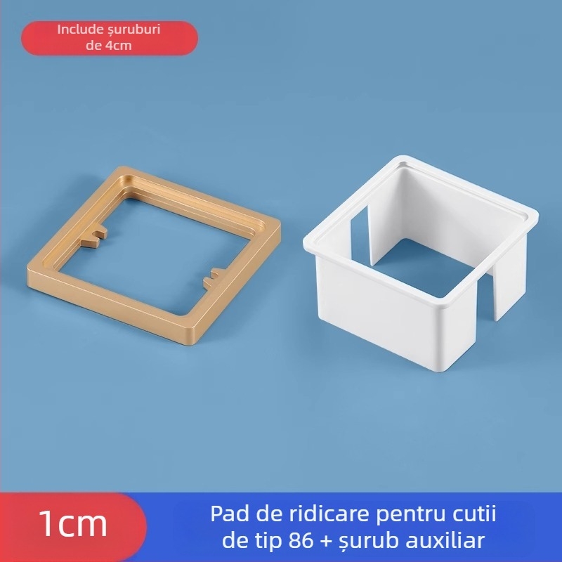 Cutie electrică încastrată Type 86, pătrată, cu inel ridicat și garnitură pentru cutie fără fund, compatibilă cu panou de întrerupere.