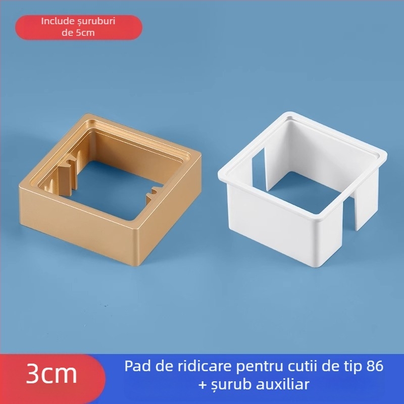Cutie electrică încastrată Type 86, pătrată, cu inel ridicat și garnitură pentru cutie fără fund, compatibilă cu panou de întrerupere.
