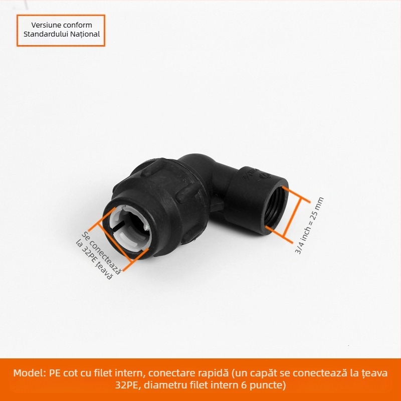 Fitinguri PE pentru conducte cu conectare rapidă, Tee, cotă, îmbinare și robinet; material PE; grosimea pereților 3,0 mm; clasă 80