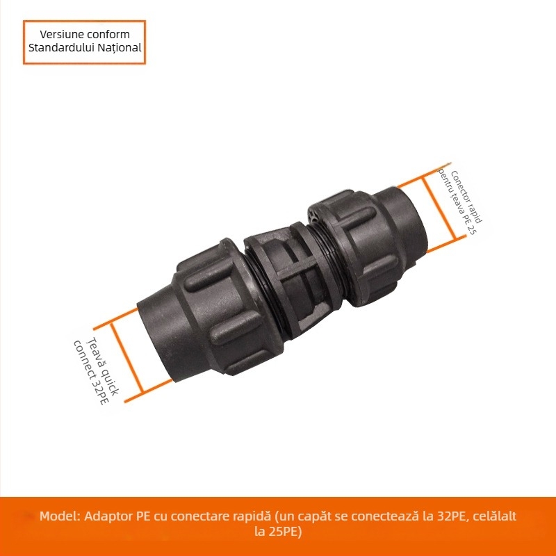 Fitinguri PE pentru conducte cu conectare rapidă, Tee, cotă, îmbinare și robinet; material PE; grosimea pereților 3,0 mm; clasă 80