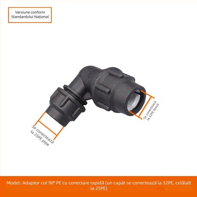 Fitinguri PE pentru conducte cu conectare rapidă, Tee, cotă, îmbinare și robinet; material PE; grosimea pereților 3,0 mm; clasă 80
