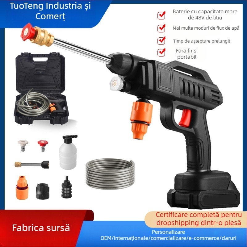 Pistol de spălat auto electric pentru uz casnic, baterie litiu reîncărcabilă, 21V, presiune înaltă 22 bar, 3200 rpm, model TT-EWS01