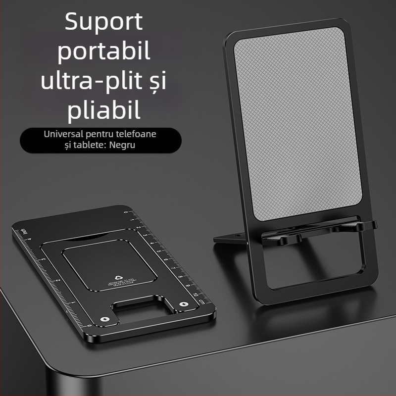 Suport pentru telefon pentru birou, ultra-subțire, din aliaj de aluminiu, pliabil, anti-alunecare, compact, durabil, multifuncțional