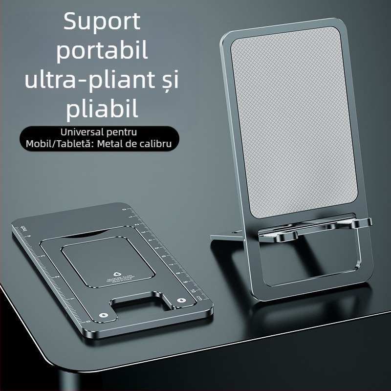 Suport pentru telefon pentru birou, ultra-subțire, din aliaj de aluminiu, pliabil, anti-alunecare, compact, durabil, multifuncțional