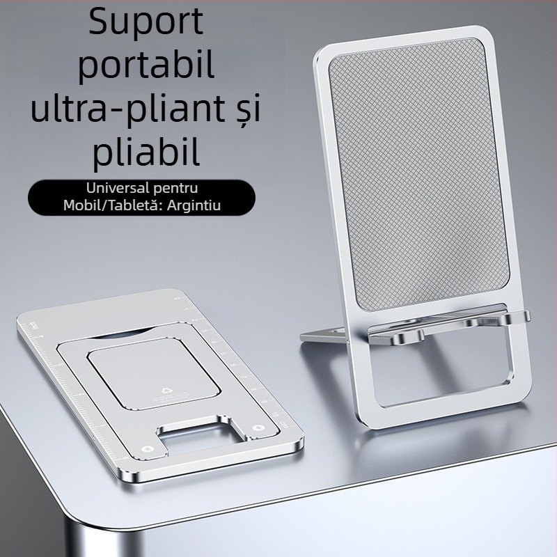 Suport pentru telefon pentru birou, ultra-subțire, din aliaj de aluminiu, pliabil, anti-alunecare, compact, durabil, multifuncțional