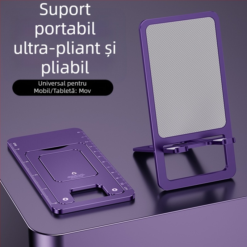 Suport pentru telefon pentru birou, ultra-subțire, din aliaj de aluminiu, pliabil, anti-alunecare, compact, durabil, multifuncțional