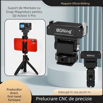 Suport magnetic cu eliberare rapidă pentru cameră de acțiune, compatibil DJI Action 5 Pro/4/3/2, aliaj de aluminiu, cu slot pentru cold shoe