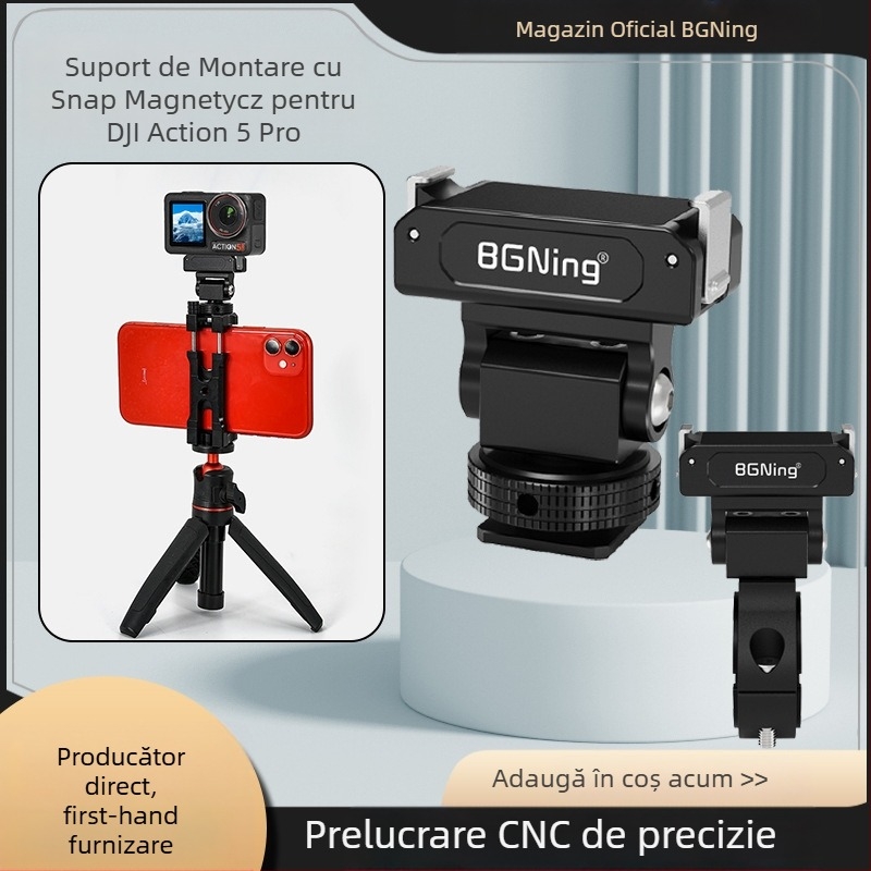 Suport magnetic cu eliberare rapidă pentru cameră de acțiune, compatibil DJI Action 5 Pro/4/3/2, aliaj de aluminiu, cu slot pentru cold shoe