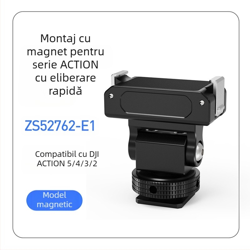 Suport magnetic cu eliberare rapidă pentru cameră de acțiune, compatibil DJI Action 5 Pro/4/3/2, aliaj de aluminiu, cu slot pentru cold shoe