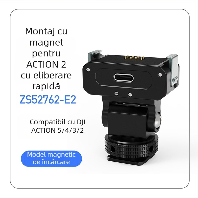 Suport magnetic cu eliberare rapidă pentru cameră de acțiune, compatibil DJI Action 5 Pro/4/3/2, aliaj de aluminiu, cu slot pentru cold shoe
