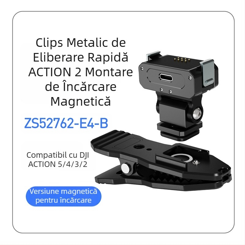 Suport magnetic cu eliberare rapidă pentru cameră de acțiune, compatibil DJI Action 5 Pro/4/3/2, aliaj de aluminiu, cu slot pentru cold shoe