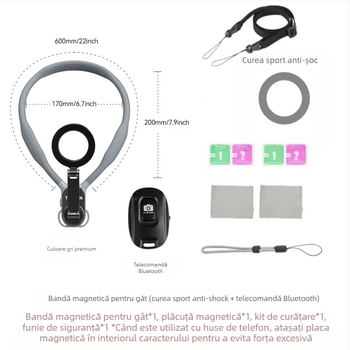 TELESIN suport magnetic MagSafe pentru telefon pe gât – universal pentru toate telefoanele, materiale: silicon+ABS+metal, FPV live streaming și fotografie