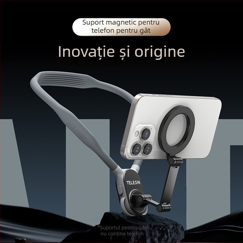 TELESIN suport magnetic MagSafe pentru telefon pe gât – universal pentru toate telefoanele, materiale: silicon+ABS+metal, FPV live streaming și fotografie