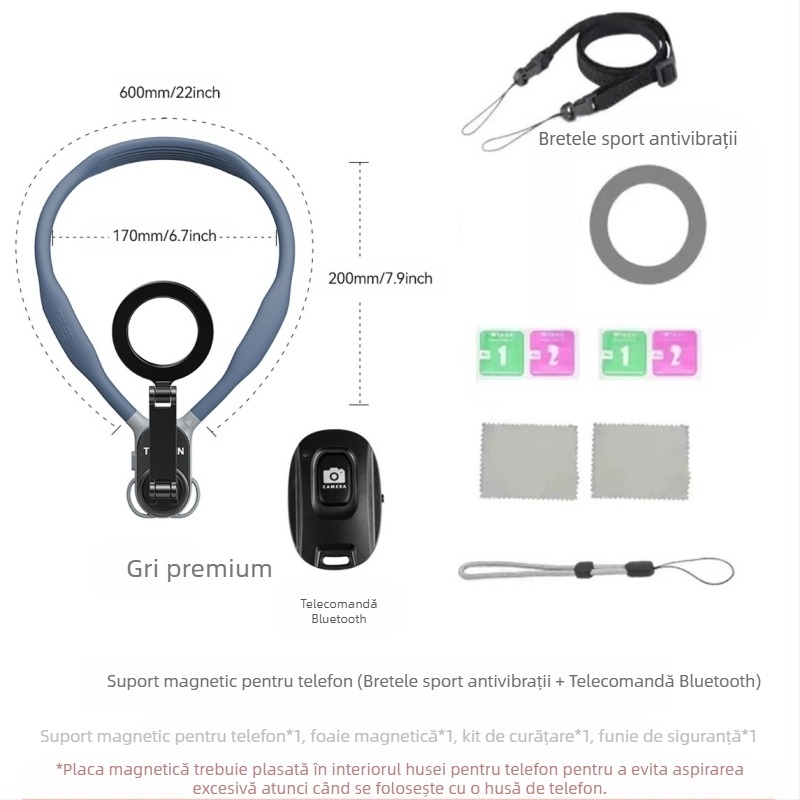 TELESIN suport magnetic MagSafe pentru telefon pe gât – universal pentru toate telefoanele, materiale: silicon+ABS+metal, FPV live streaming și fotografie