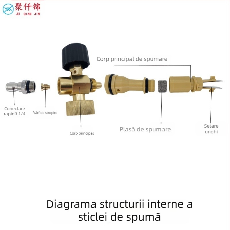 Pistol de spălat cu spumă pentru mașini, cu presiune înaltă, corp din aluminiu și plastic tehnic, spumare reglabilă, duză tip ventilator