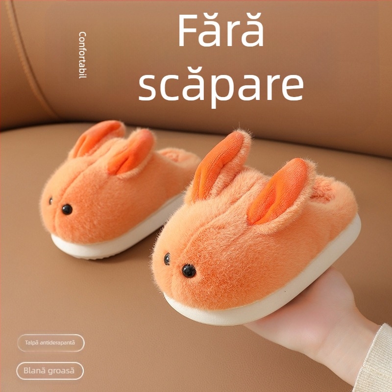 Papuci de interior pentru copii - Fumeier, din blană de iepure, talpă EVA, pentru 1–3 ani, lansare toamnă 2024