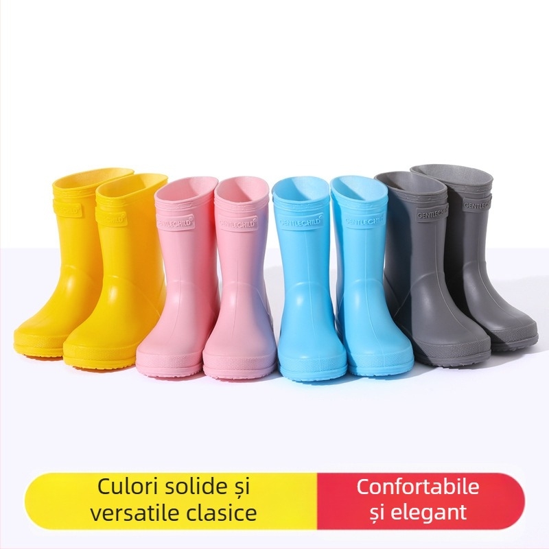 Ghete de ploaie pentru copii PVC impermeabile, anti-derapare, talpă moale, toc mic 1–3 cm