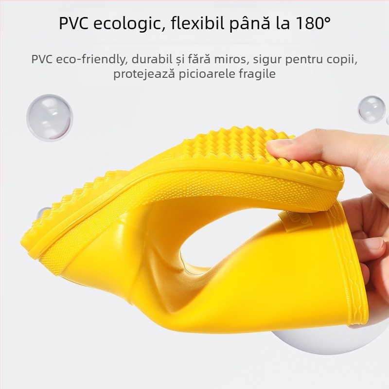 Ghete de ploaie pentru copii PVC impermeabile, anti-derapare, talpă moale, toc mic 1–3 cm