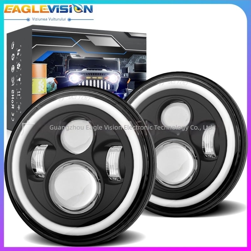 Far LED pentru Wrangler – far pentru off-road și motocicletă, caroserie din aluminiu aeronavic 6063 cu lentilă PC, Cupă reflectantă, 24V LED, model YSJ01-MMRDD, compatibil cu Wrangler și vehicule off-road