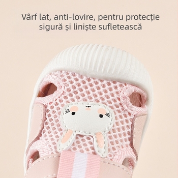 Sandale de vară pentru bebeluși, talpă moale antiderapantă, închidere Velcro, exterior din piele sintetică și plasă, imprimeu cu desene animate, pentru 6-36 de luni