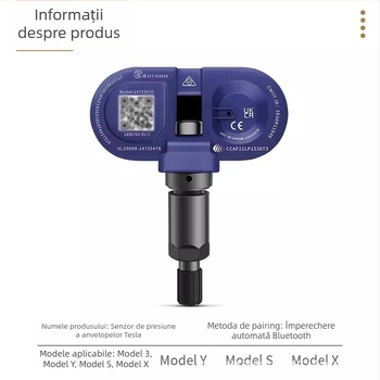 Senzor TPMS pentru Tesla Model 3/Y/S/X – compatibil OE, senzor încorporat de monitorizare a presiunii în pneuri, model 1490701-01-B, interval de măsură 1.0–4.0 bar, precizie ±0.1 bar