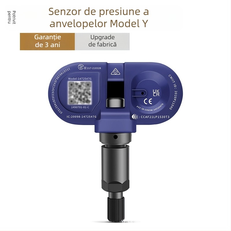 Senzor TPMS pentru Tesla Model 3/Y/S/X – compatibil OE, senzor încorporat de monitorizare a presiunii în pneuri, model 1490701-01-B, interval de măsură 1.0–4.0 bar, precizie ±0.1 bar