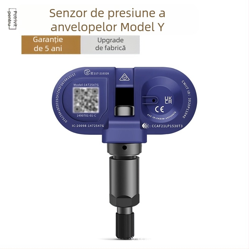 Senzor TPMS pentru Tesla Model 3/Y/S/X – compatibil OE, senzor încorporat de monitorizare a presiunii în pneuri, model 1490701-01-B, interval de măsură 1.0–4.0 bar, precizie ±0.1 bar