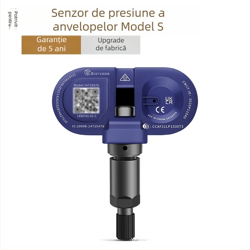 Senzor TPMS pentru Tesla Model 3/Y/S/X – compatibil OE, senzor încorporat de monitorizare a presiunii în pneuri, model 1490701-01-B, interval de măsură 1.0–4.0 bar, precizie ±0.1 bar