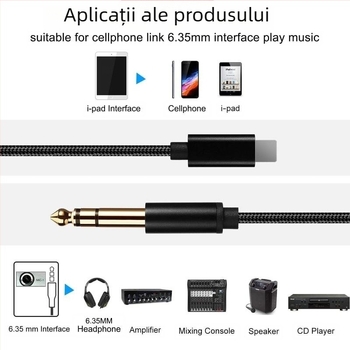 Adaptor pentru căști pentru Apple Audio — EDELINK YUl65001, Lightning la 6,5 mm stereo, cablu 4.0