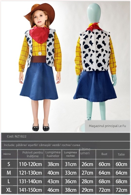 Costum Woody pentru spectacol de familie – pentru adulți și copii, denim street fashion, material Spandex/Nylon, conținut principal <30%, conținut secundar 30–50%, primăvara 2023