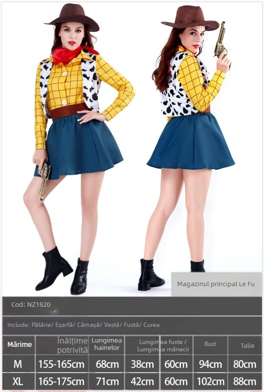 Costum Woody pentru spectacol de familie – pentru adulți și copii, denim street fashion, material Spandex/Nylon, conținut principal <30%, conținut secundar 30–50%, primăvara 2023