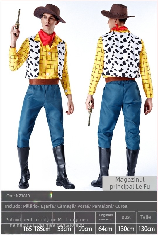 Costum Woody pentru spectacol de familie – pentru adulți și copii, denim street fashion, material Spandex/Nylon, conținut principal <30%, conținut secundar 30–50%, primăvara 2023