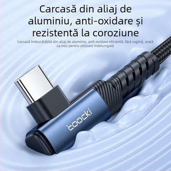 Cablu de date Type-C pentru încărcare rapidă, cu colț în formă de L, aliaj de aluminiu, 60W maxim