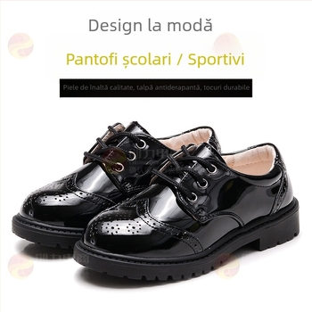 Pantofi de dans din piele pentru copii, băieți, stil britanic, închidere Velcro, talpă TPR, căptușeală din latex, căptușeală din piele de porc
